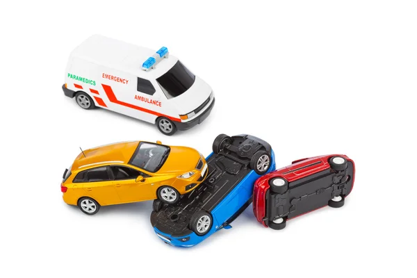 Játékszert autók és mentő autó lezuhan — Stock Fotó