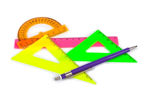 Multicolored rulers and pencil — Stock Photo, Image