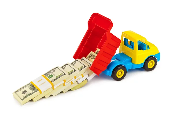 Speelgoedtruck met geld — Stockfoto