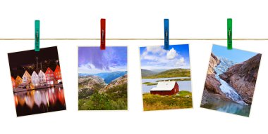 Norveç gezi fotoğrafçılığı clothespins üzerinde