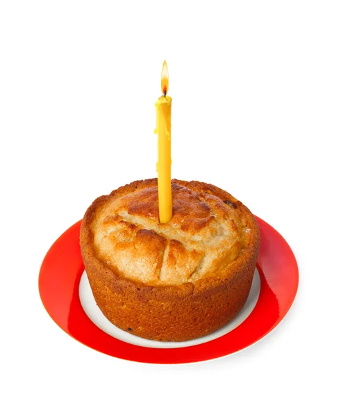 Cake and burning candle — Stock Photo, Image