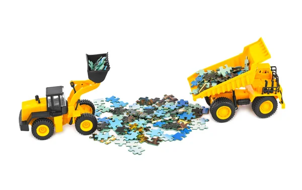 Cargador de juguetes y camión con rompecabezas — Foto de Stock