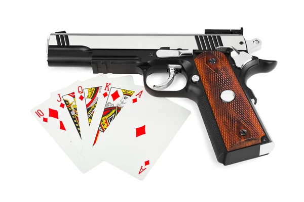 Arma e cartas de jogo — Fotografia de Stock