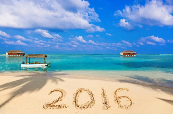 Numbers 2016 on beach — Stock Photo, Image