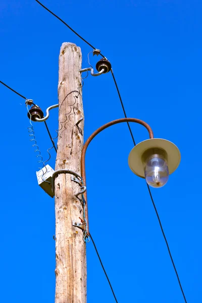 Vintage electric pole in village Drvengrad Mecavnik - Serbia — Stock Photo, Image