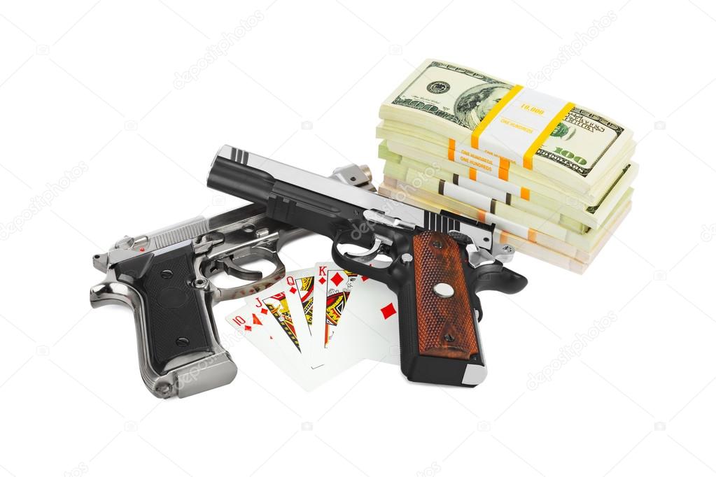 Guns money and playing cards