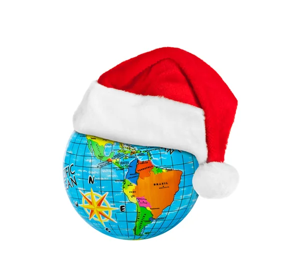 Globe e Babbo Natale rosso cappello di Natale — Foto Stock