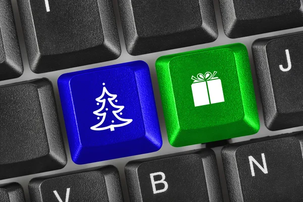 Teclado de computador com chaves de Natal — Fotografia de Stock