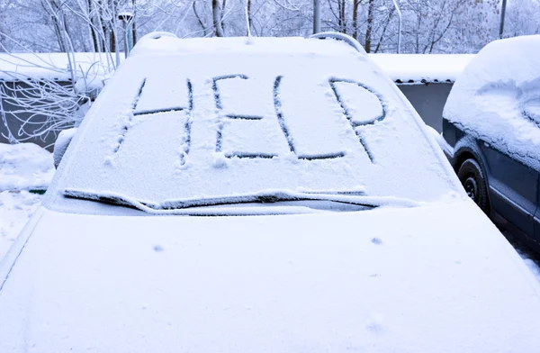 Word help on snow covered car — Stock Photo, Image