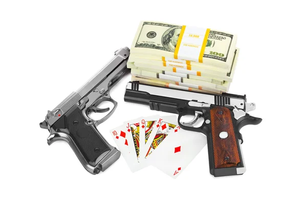 Kanonnen geld en speelkaarten — Stockfoto