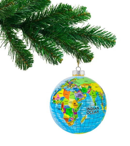 Globe and christmas tree — Stock Photo, Image