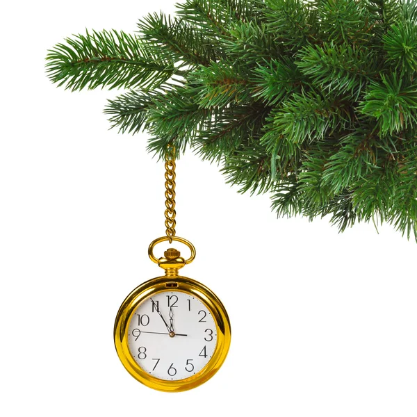 Christmas tree and clock — Stock Photo, Image