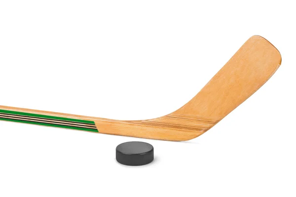 Ice hockey stick and puck — Stock Photo, Image