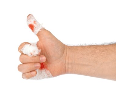 Hand thumb with blood and bandage clipart