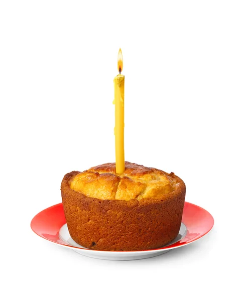 Cake and burning candle — Stock Photo, Image