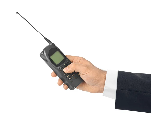 Hand met retro mobiele telefoon — Stockfoto