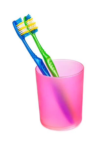Tandenborstels in glas — Stockfoto