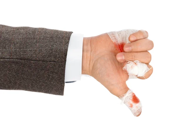 Hand thumb with blood and bandage — Stock Photo, Image