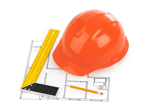 House plan and helmet — Stock Photo, Image