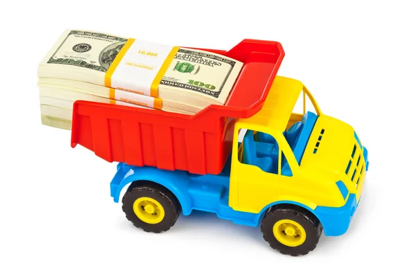 Camião de brinquedo com dinheiro — Fotografia de Stock
