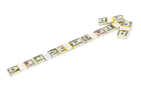 Arrow made of money isolated on white background — Stock Photo, Image