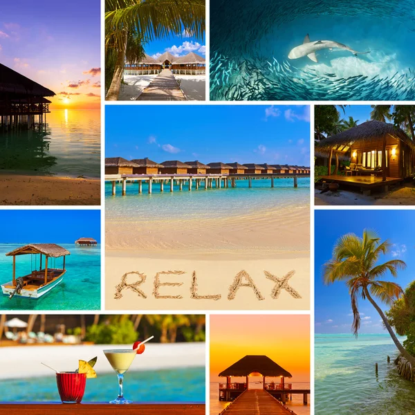 A Maldív-szigetek strand képek kollázs — Stock Fotó