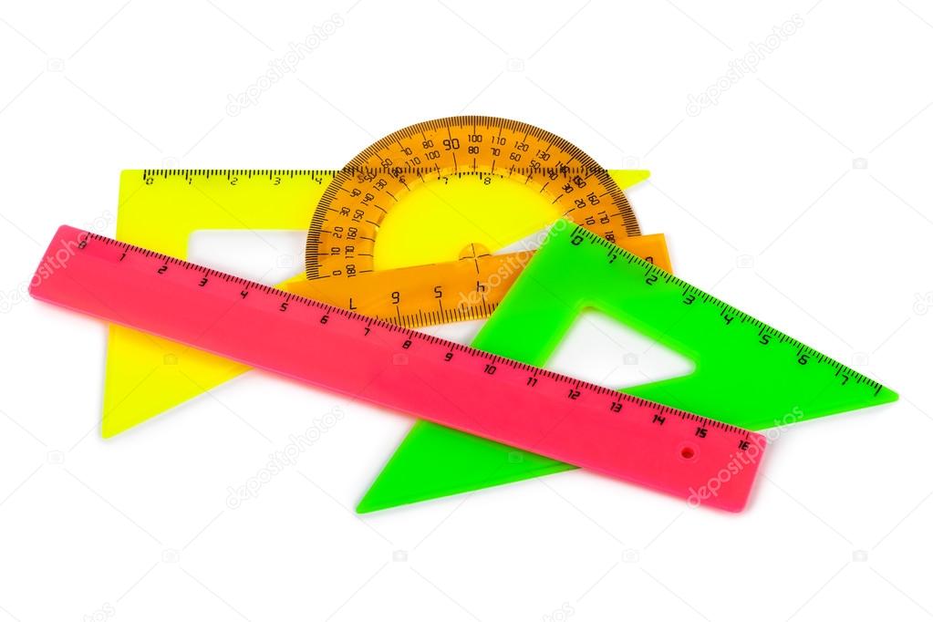 Multicolored rulers isolated on white background