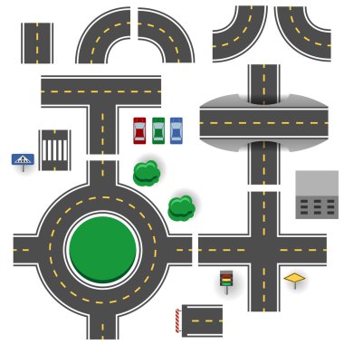 Asfalt yol planı parçaları vektör şablonu.
