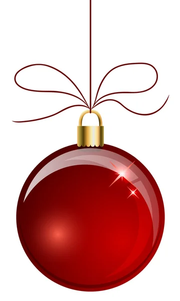 Красный рождественский шар висит на веревке, изолированной на белом — стоковый вектор