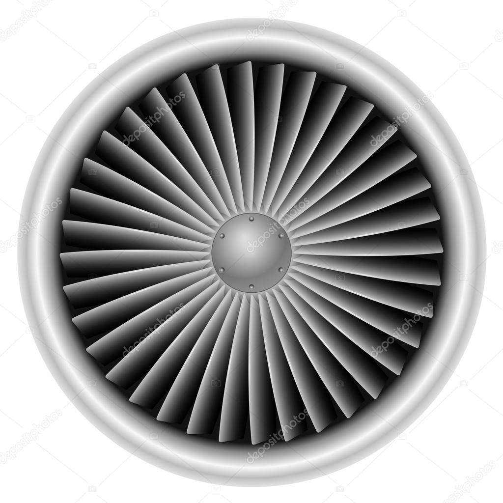 Plane turbine front view isolated on white background