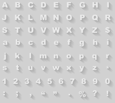 Beyaz çapraz Uzun Gölge özgü alfabesi vektör şablonu.