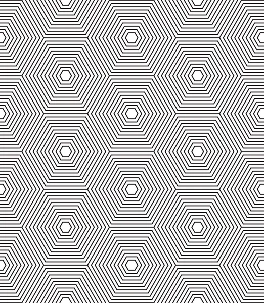 Naadloze zwarte en witte zeshoekige lijnen vector patroon. — Stockvector
