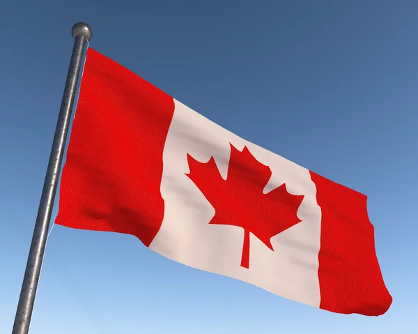 Bandeira nacional do Canadá com céu azul no fundo . — Fotografia de Stock