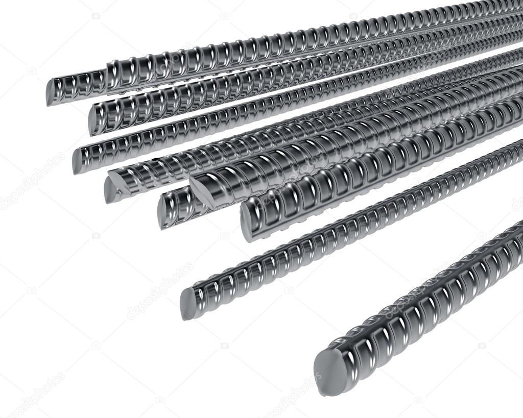 Steel reinforcement rods isolated on white background.