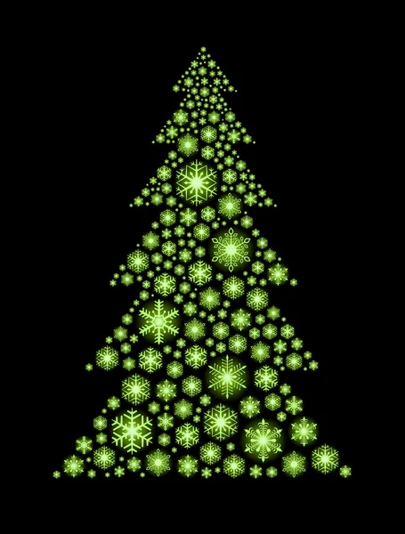 Copos de nieve verdes brillantes en forma de árbol de Navidad . — Vector de stock