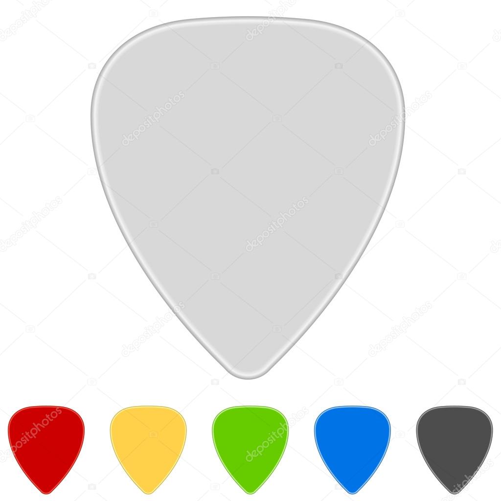 Blank color guitar picks isolated on white background.
