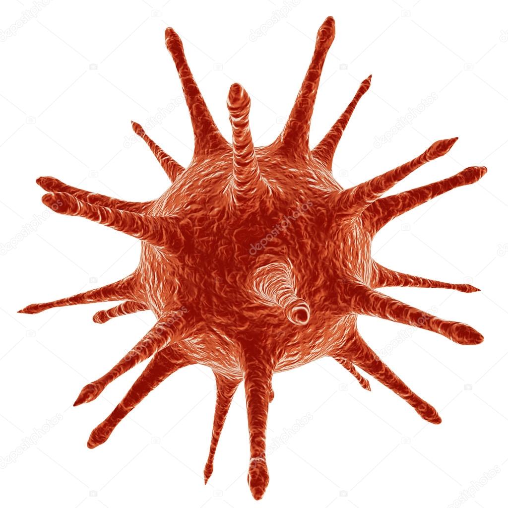 Red virus cell 3D render isolated on white background.
