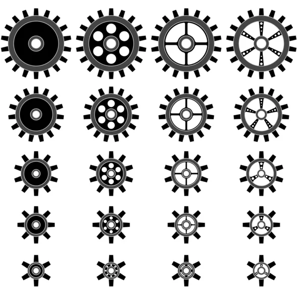 Gear wheels shapes of different sizes vector shapes — Stock Vector