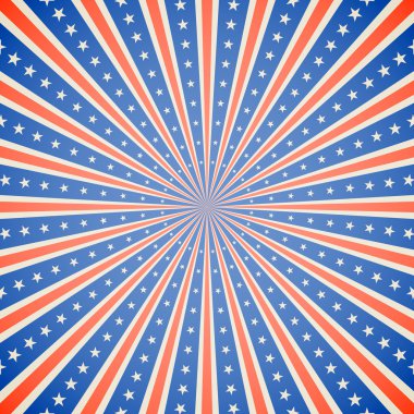 July 4, Independence Day white, red and blue burst vector backgr