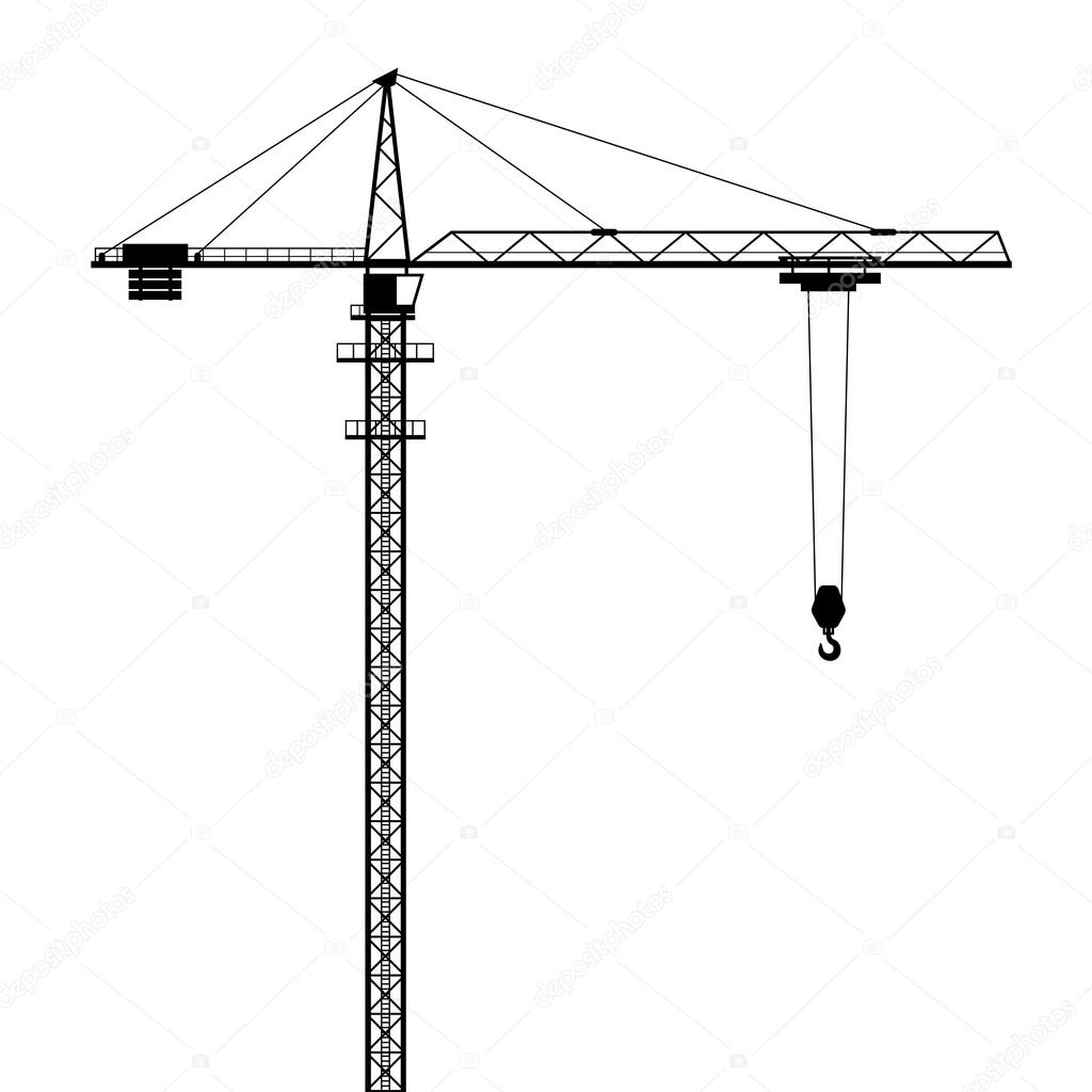Tower crane vector shape isolated on white background.