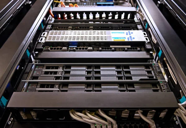 Closeup of data center hardware - front side of server — Stock Photo, Image