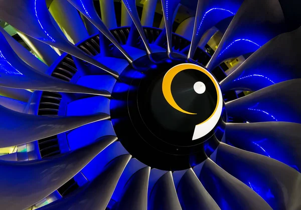 Close-up of a large jet engine turbine blades — Stock Photo, Image