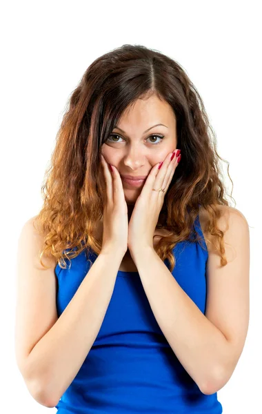 Beautiful young surprised woman looking at camera — Stock Photo, Image