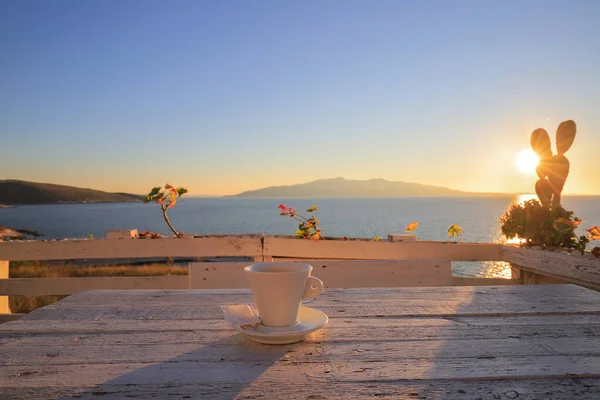 Coffee Cup Table Cafe Sunset — Stock Photo, Image