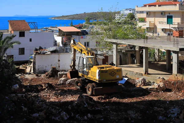 Saranda Albania October 2020 Excotator Construction Site Saranda Стокове Зображення