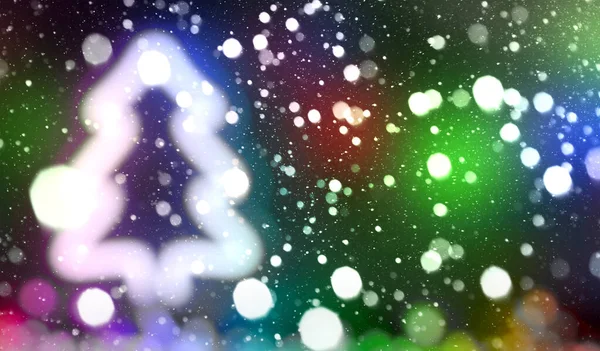 Beautiful Blurred Christmas Background Lot Lights Green Neon Christmas Tree — Stock Photo, Image