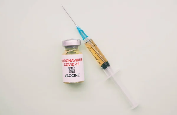 Covid Koronavírus Vakcina Fecskendő — Stock Fotó