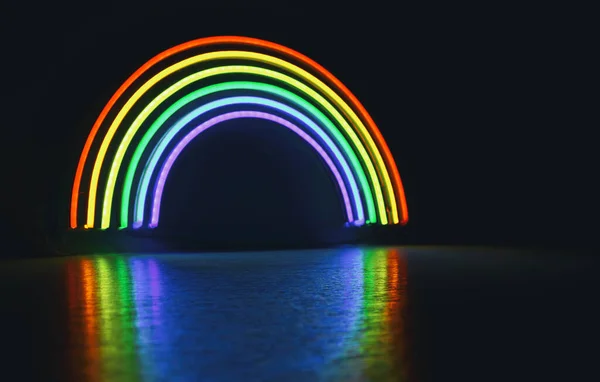 Led Neon Rainbow Shines Dark Room — Stock Photo, Image