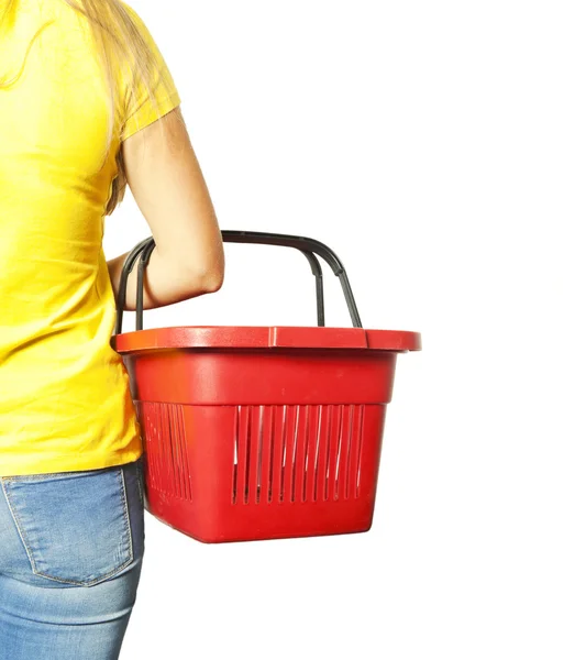 Woman hold shopping basket — Stock Photo, Image