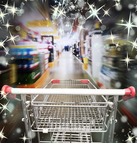 Shoping cart with christmas lights — Stock Photo, Image